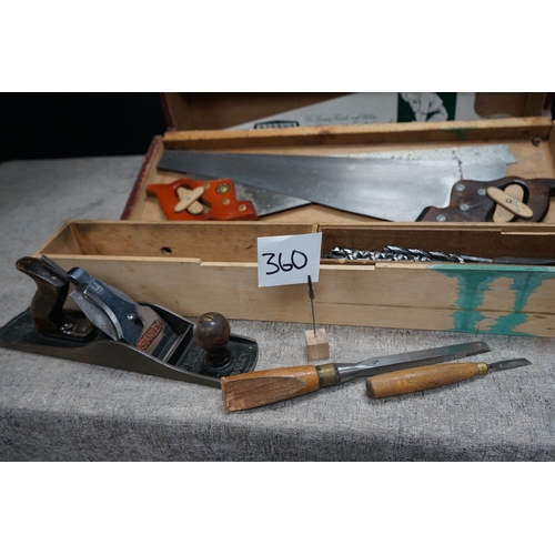 360 - Carpenters Vintage Tool Box and Contents to Include Good quality Carpentry Tools, Stanley Plane etc