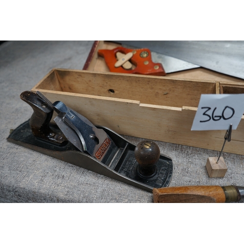 360 - Carpenters Vintage Tool Box and Contents to Include Good quality Carpentry Tools, Stanley Plane etc