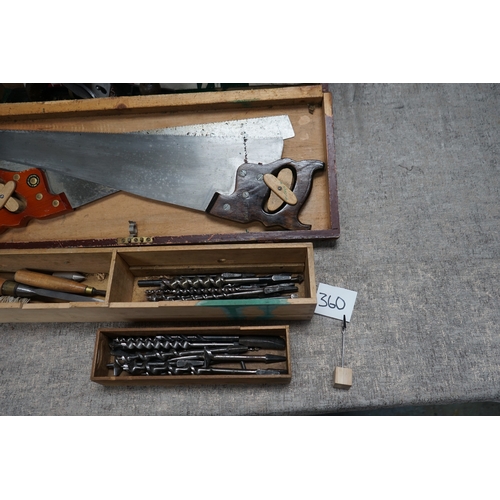 360 - Carpenters Vintage Tool Box and Contents to Include Good quality Carpentry Tools, Stanley Plane etc