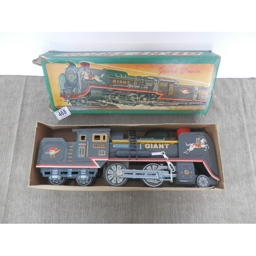 468 - Vintage Giant Tin Plate Train In Original Box Japanese Made