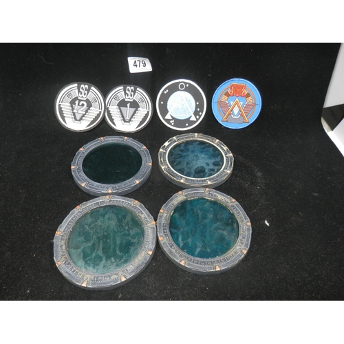 479 - Set of 4 Unused Stargate Suncatcher Coasters and various Stargate Patches