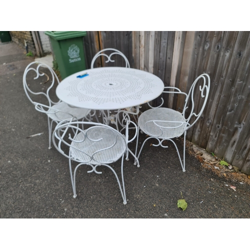 1218 - Good Quality Wrought Iron Garden Table and Chairs Set (Table 97cm Diameter 96cm Tall)