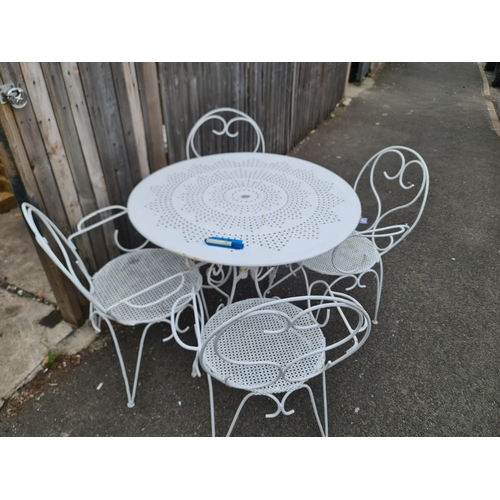 1218 - Good Quality Wrought Iron Garden Table and Chairs Set (Table 97cm Diameter 96cm Tall)