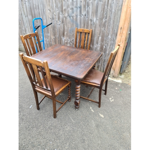 1223 - Barley Twist Pub Style Wind Out Table and Chairs with Original Winder