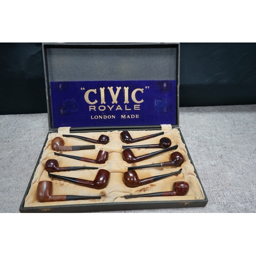 260 - Set of 12 Civic Royale London Made Pipes. Unused Retail Display Set from a West End Tobacconists