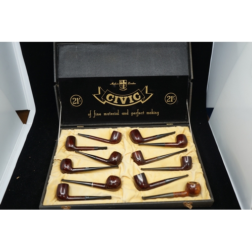 262 - Set of 12 Civic London Made Pipes. Unused Retail Display Set from a West End Tobacconists