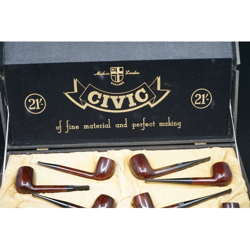 262 - Set of 12 Civic London Made Pipes. Unused Retail Display Set from a West End Tobacconists