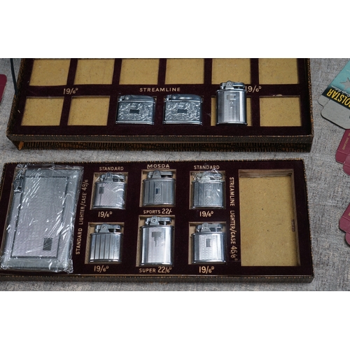 265 - 1950s/60s Mosda Lighter Retails Display Case and Various Mosda Lighters