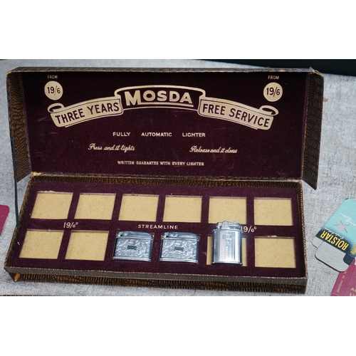 265 - 1950s/60s Mosda Lighter Retails Display Case and Various Mosda Lighters