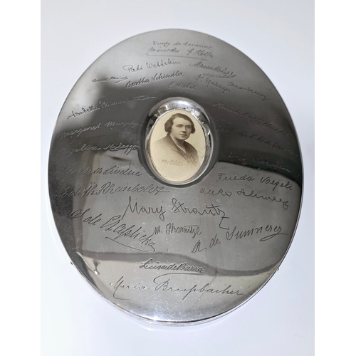 66A - Antique oval silver photo frame - Contains various engraved signatures - stamped inside Hawksworth W... 