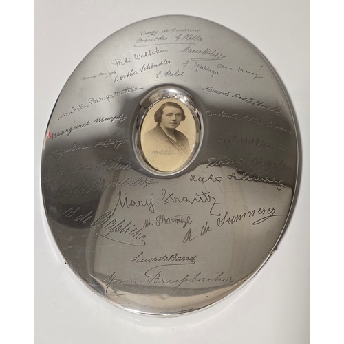 66A - Antique oval silver photo frame - Contains various engraved signatures - stamped inside Hawksworth W... 