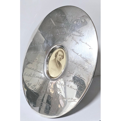 66A - Antique oval silver photo frame - Contains various engraved signatures - stamped inside Hawksworth W... 