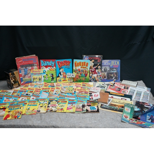 209 - Collection of comic books, sticker albums, and memorabilia including titles such as The Dandy, The B... 