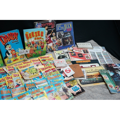 209 - Collection of comic books, sticker albums, and memorabilia including titles such as The Dandy, The B... 