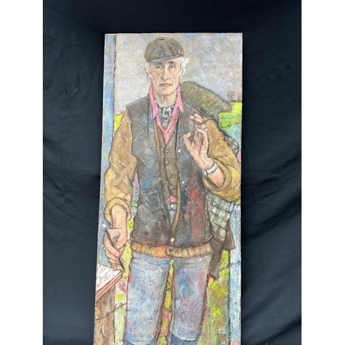 2b - Peter Samuelson (British 1912-1996) Oil on Board  - The Artist's full-length self-portrait; coat ove... 