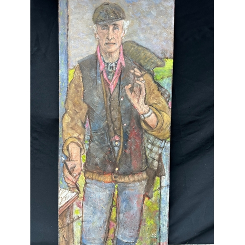 2b - Peter Samuelson (British 1912-1996) Oil on Board  - The Artist's full-length self-portrait; coat ove... 