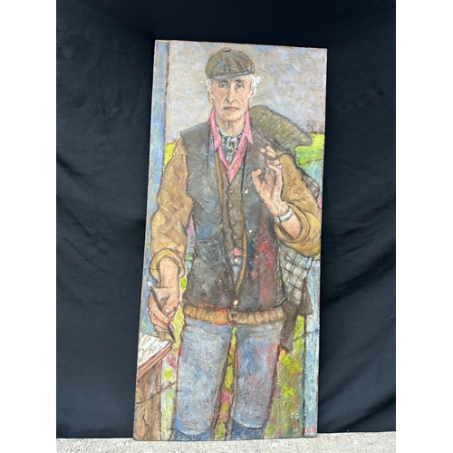 2b - Peter Samuelson (British 1912-1996) Oil on Board  - The Artist's full-length self-portrait; coat ove... 