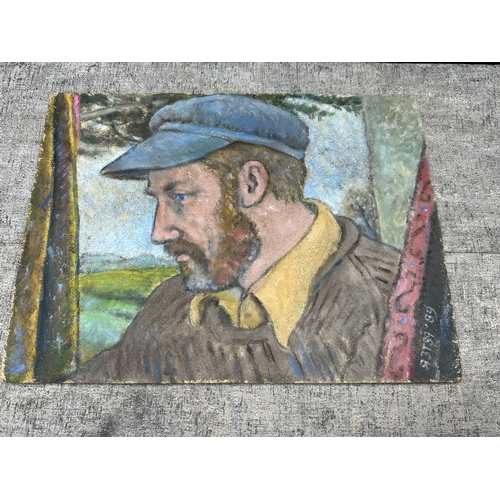 2k - Peter Samuelson (British 1912-1996) Original Works on Chipboard - Side profile - bearded man with li... 