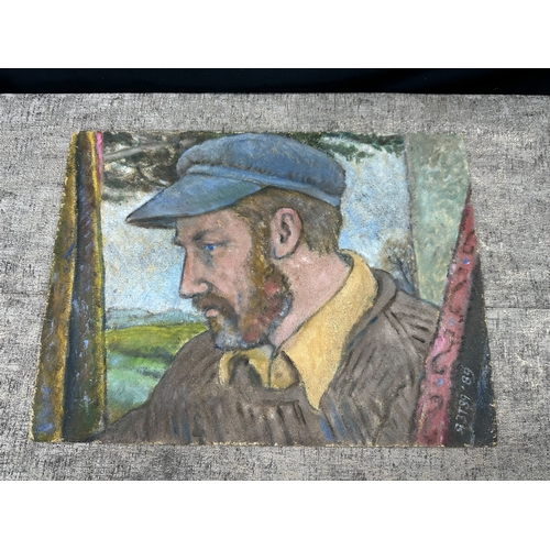 2k - Peter Samuelson (British 1912-1996) Original Works on Chipboard - Side profile - bearded man with li... 