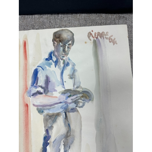 2t - Peter Samuelson (British 1912-1996) Watercolor Painting- A full-length young man in a light blue shi... 