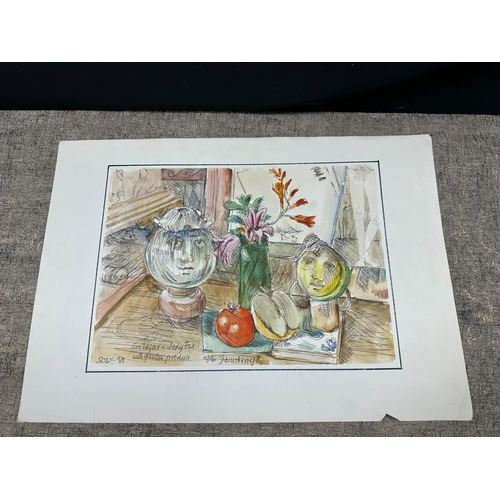 3A - Peter Samuelson (British 1912-1996) Still Life Depicting A Tomato and apple by a green vase 1988 (29... 