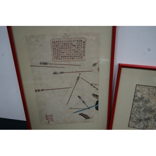 329 - Series of 4 Early 20th Century Chinese Pen and Ink Drawings and a n Early 20th Century Japanese Plat... 