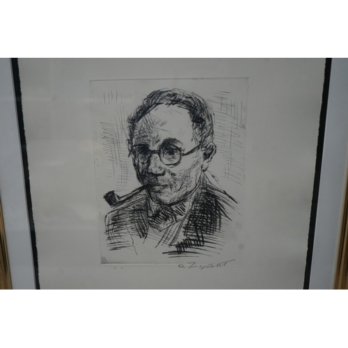 334 - Framed Good Quality Hand Signed Print of a Man Smoking a Pipe 55cm x 70cm