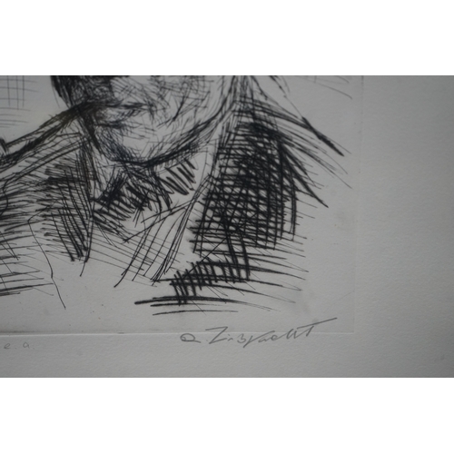 334 - Framed Good Quality Hand Signed Print of a Man Smoking a Pipe 55cm x 70cm