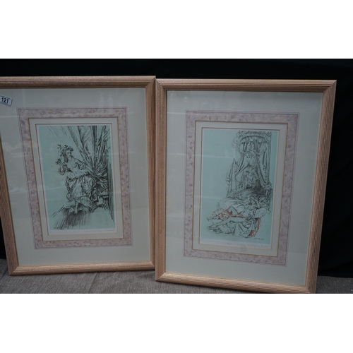 335 - Pair of Framed William Russell Flint Madame du Barry Prints in Washed Wooden Framed 70cm x 54cm