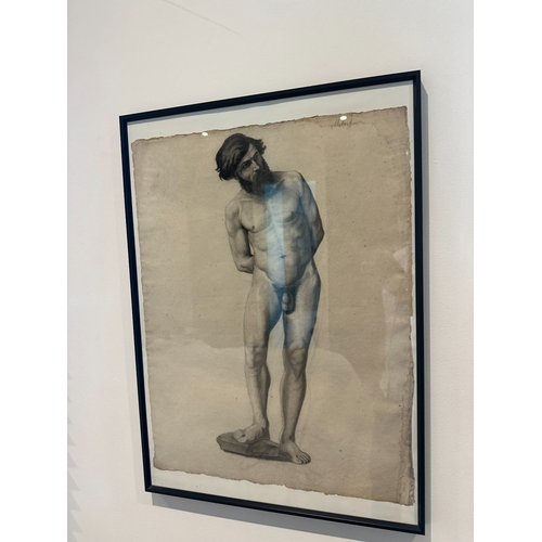 10F - Attributed to Félix Malard (1840-1908)). A Charcoal on Academic Study of a Nude Man 51cm x 71cm