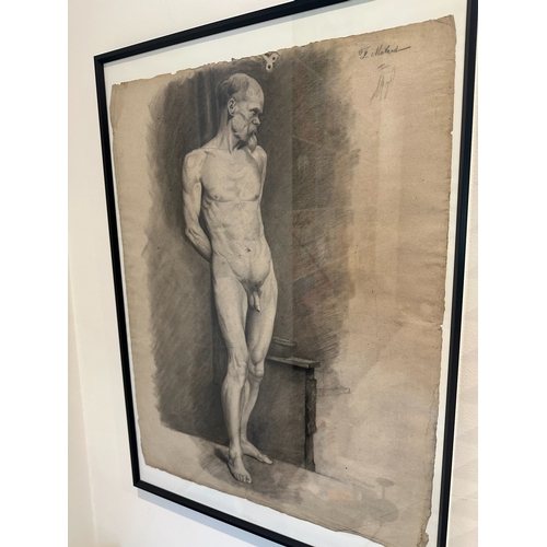 10G - Attributed to Félix Malard (1840-1908)). A Charcoal on Academic Study of a Nude Man 51cm x 71cm