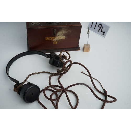 1194 - Gecophone crystal detector set with headphones, Model BBC.