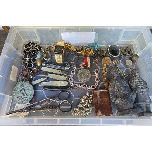 93C - Good tray of interesting small items including vintage jewellery, Sterling Silver items, antique sma... 