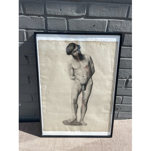 10F - Attributed to Félix Malard (1840-1908)). A Charcoal on Academic Study of a Nude Man 51cm x 71cm