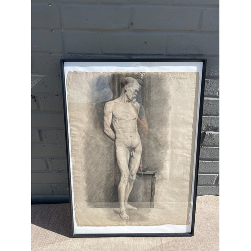 10G - Attributed to Félix Malard (1840-1908)). A Charcoal on Academic Study of a Nude Man 51cm x 71cm