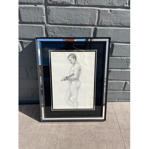 10K - Early 20th Century Academic Study of a Nude Man-Signed and Dated 1902 36cm x 44.5cm