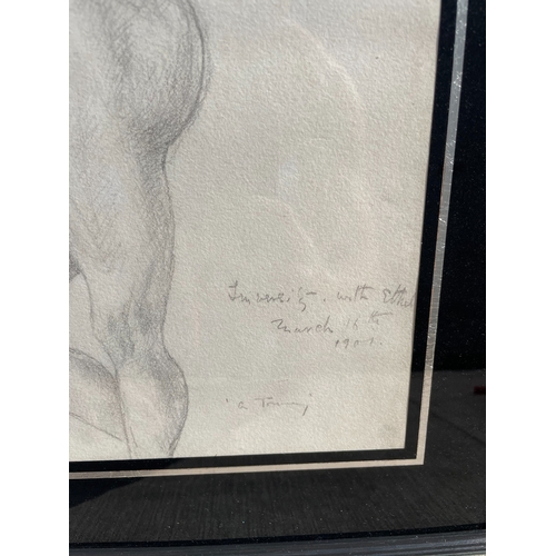 10K - Early 20th Century Academic Study of a Nude Man-Signed and Dated 1902 36cm x 44.5cm