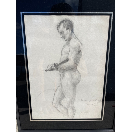 10K - Early 20th Century Academic Study of a Nude Man-Signed and Dated 1902 36cm x 44.5cm