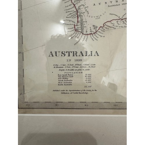 10H - 1844 Framed Map of Australia- 53cm x 46cm