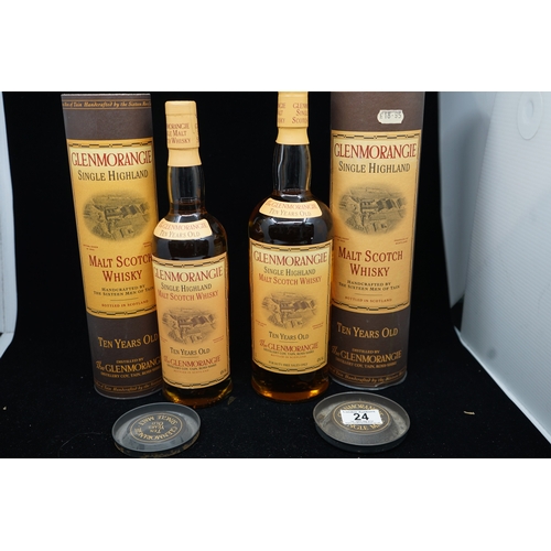 24 - 2 Bottles of Glenmorangie Single Highland Malt Whisky with boxes