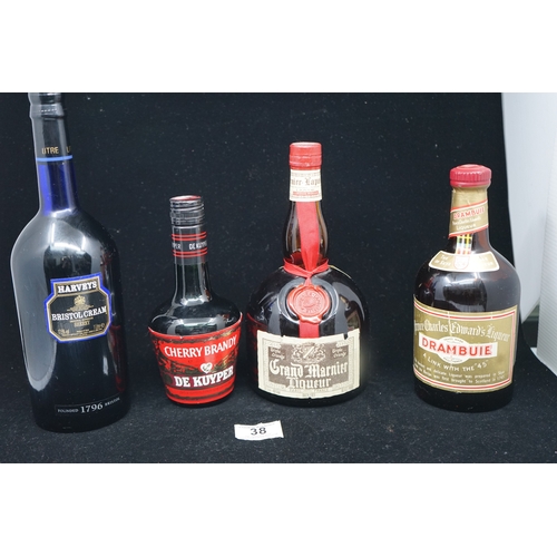 38 - Selection of spirits to include Harvey Bristol Cream, De Kuyper Cherry Brandy, Grand Marnier and Dra... 