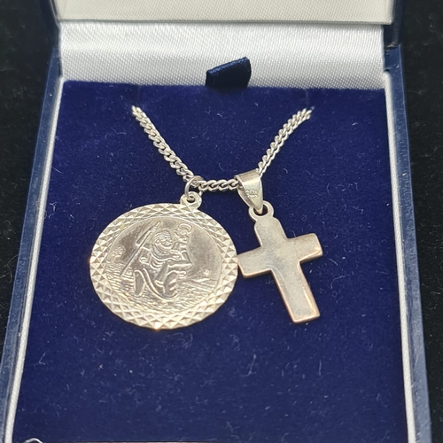 57a - Silver St Christophers Medal and Cross and Chain