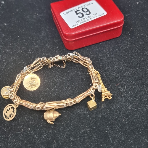 59a - Charm Bracelet containing various yellow metal and hallmarked 9ct Gold Charms