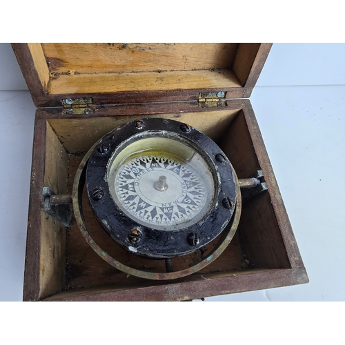 61C - Antique Gimballed box compass