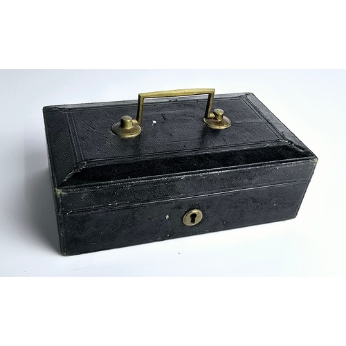 76 - Antique leather jewellery / valuables safe box