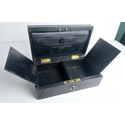 76 - Antique leather jewellery / valuables safe box