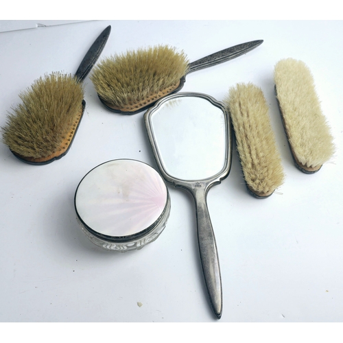 82B - Art Deco Sterling Silver six piece dressing table brush set. Adie Bros (Birmingham)