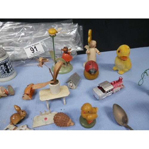 91 - Group of Vintage Miniature Wooden Toys, Figures etc