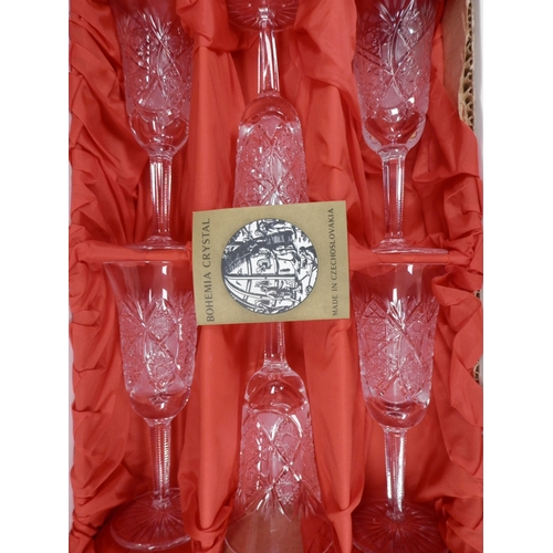 92 - Unused Set of Vintage Bohemia Crystal Champagne Flutes