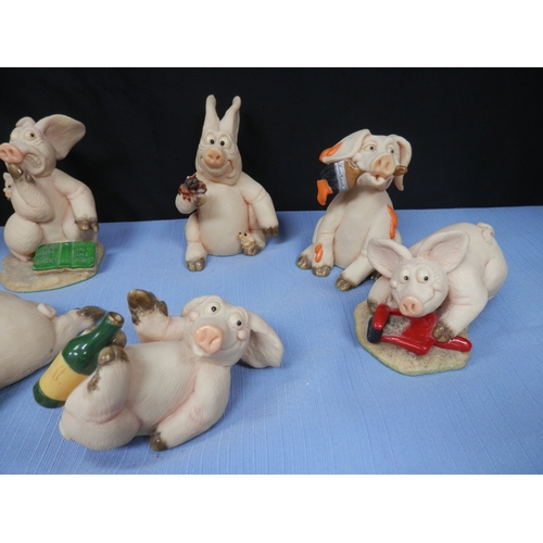 114 - Collection of whimsical pig figurines by David Corbridge